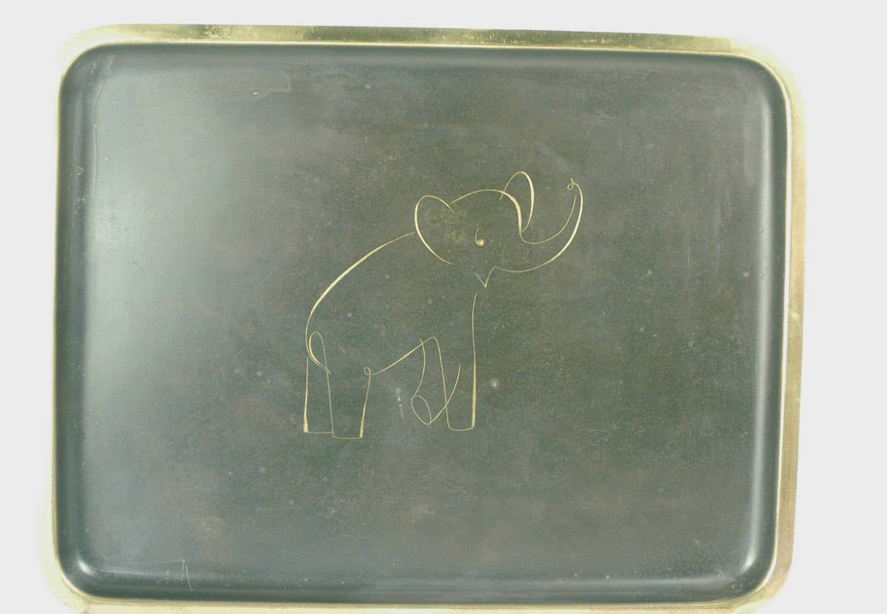 Mid-Century Modern Brass Elephant Tray by Werkstätten Hagenauer, Vienna