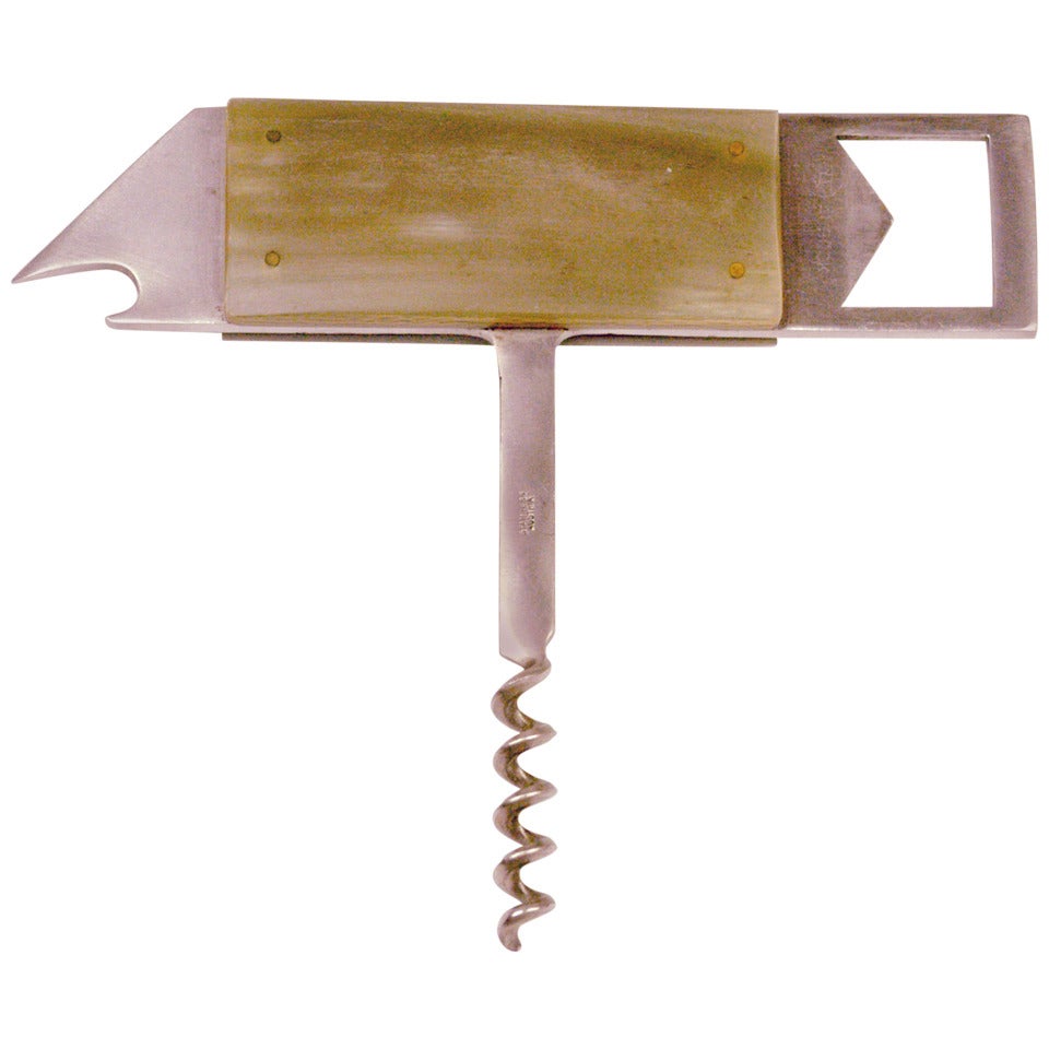 Austrian Midcentury Stainless Steel and Horn Fish Cork Screw by Carl Aubock 