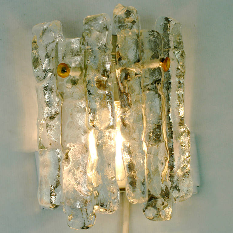 Pair of Austrian Modernist Iceglass Wall Lights by J. T. Kalmar 1
