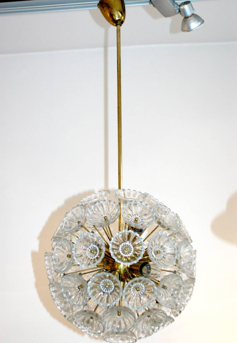 Swedish Brass and Glass Snowball Chandelier by Carl Fagerlund for Orrefors