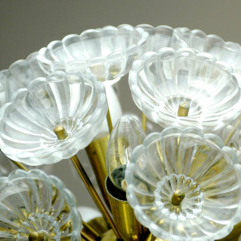 Mid-20th Century Brass and Glass Snowball Chandelier by Carl Fagerlund for Orrefors