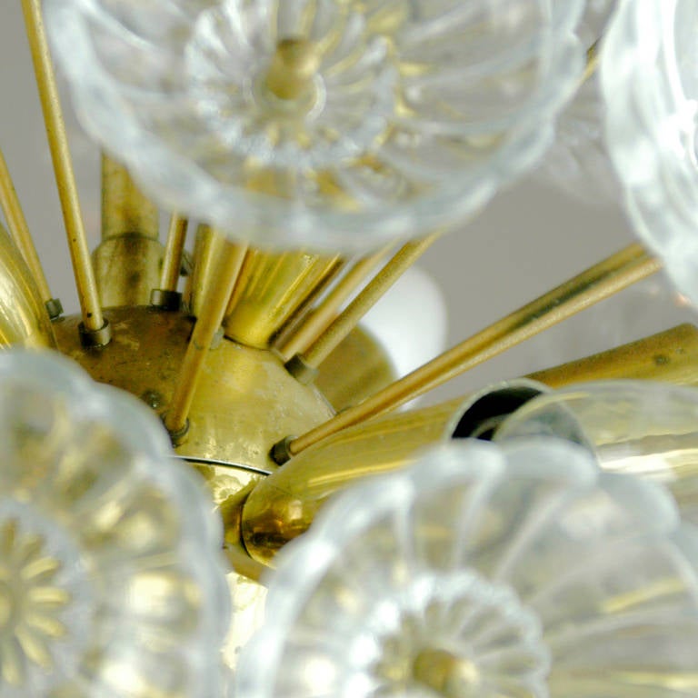 Brass and Glass Snowball Chandelier by Carl Fagerlund for Orrefors 1