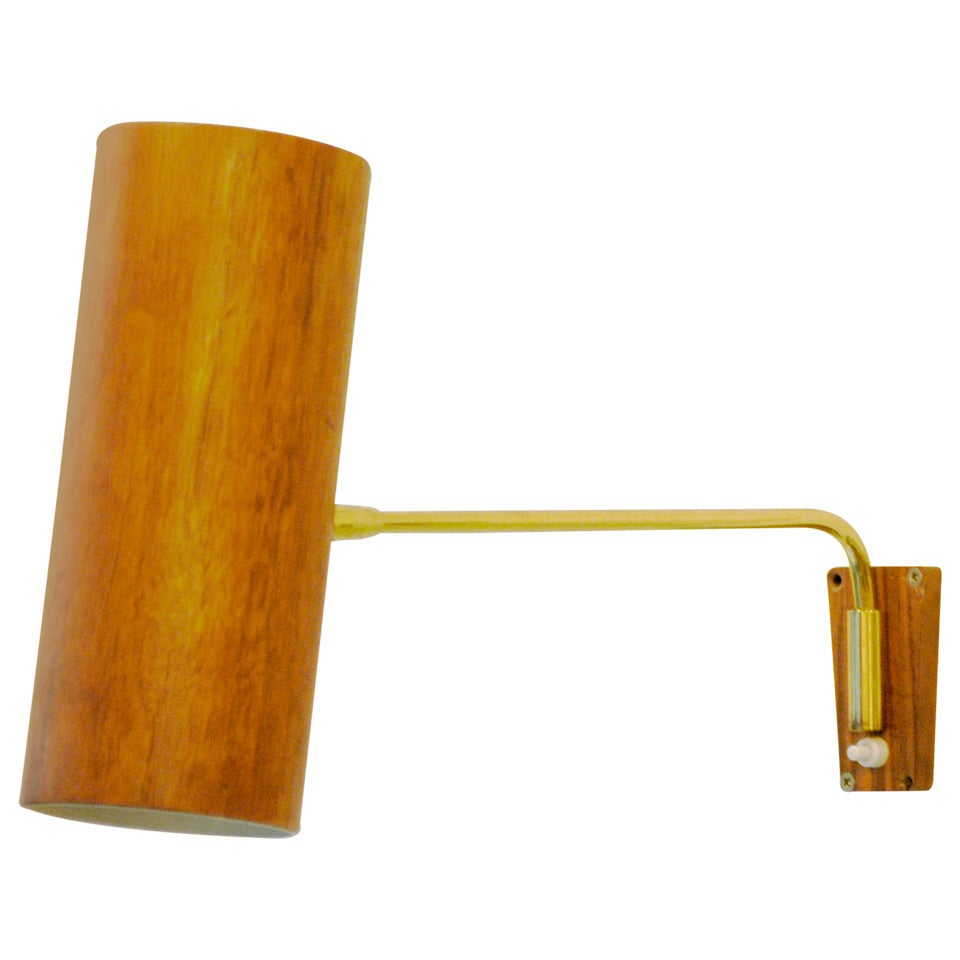 Big Kalmar Brass and Teak Wall Lamp