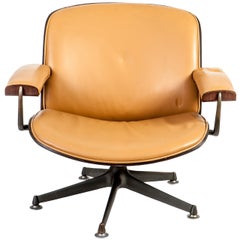 Italian Midcentury Rosewood and cognac Leather Lounge Chair by Ico Parisi 