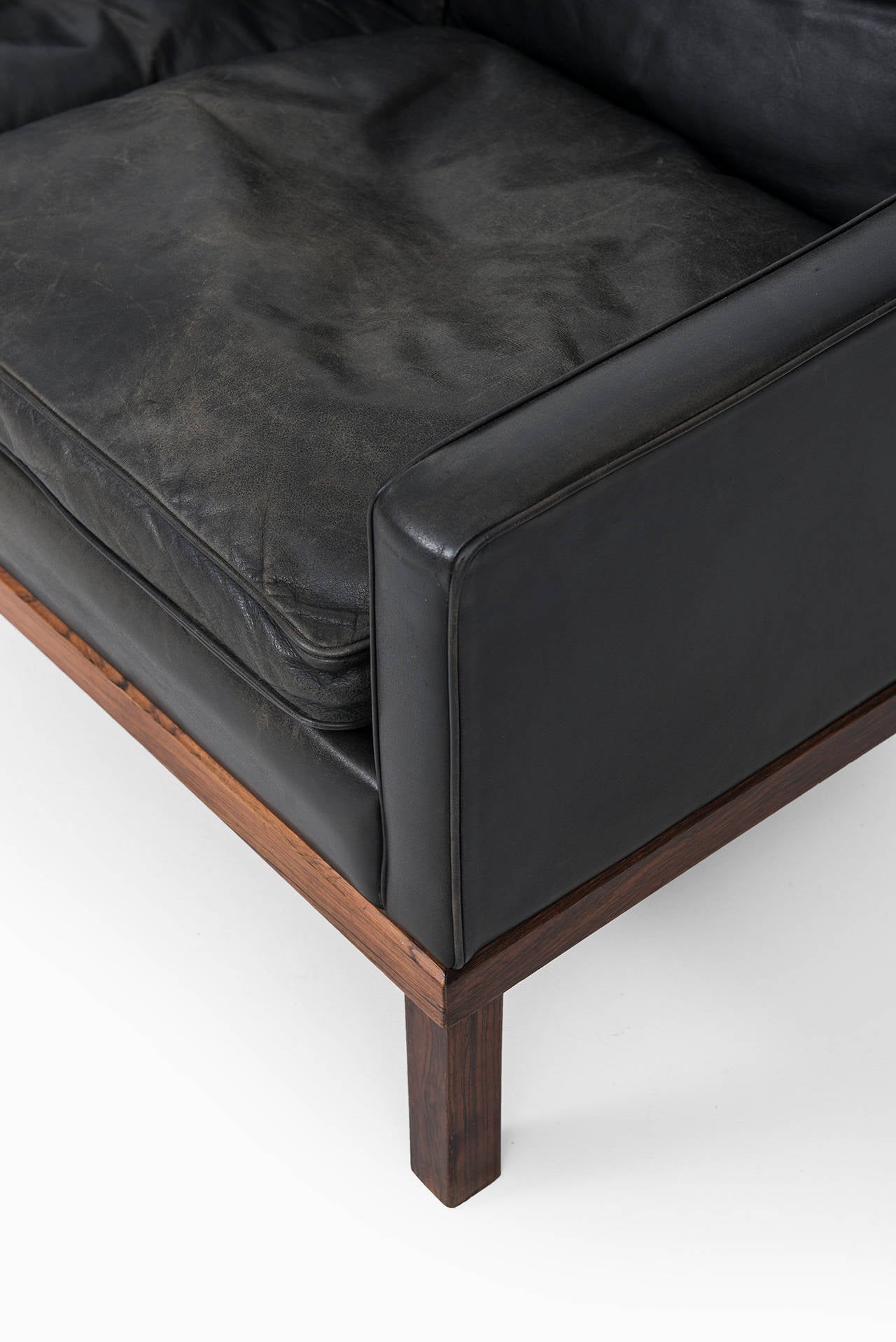 Swedish Ib Kofod-Larsen leather sofa by OPE in Sweden