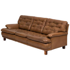 Arne Norell sofa in brown buffalo leather by Arne Norell AB in Sweden