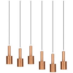 Rare Set of Six Mid-Century Copper Ceiling Lamps Produced in Denmark