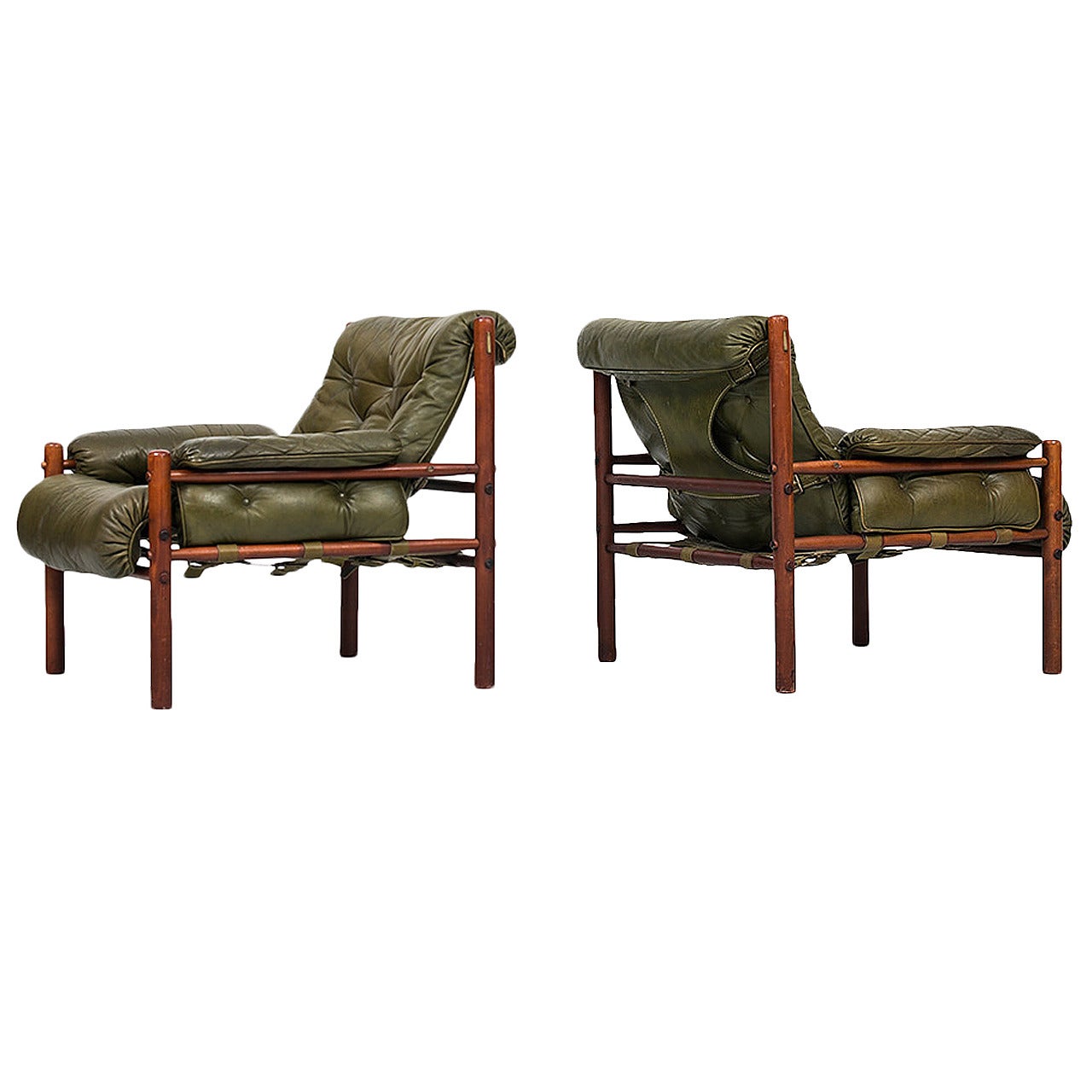 Arne Norell Easy Chairs in Green Tufted Leather by Norell AB in Sweden