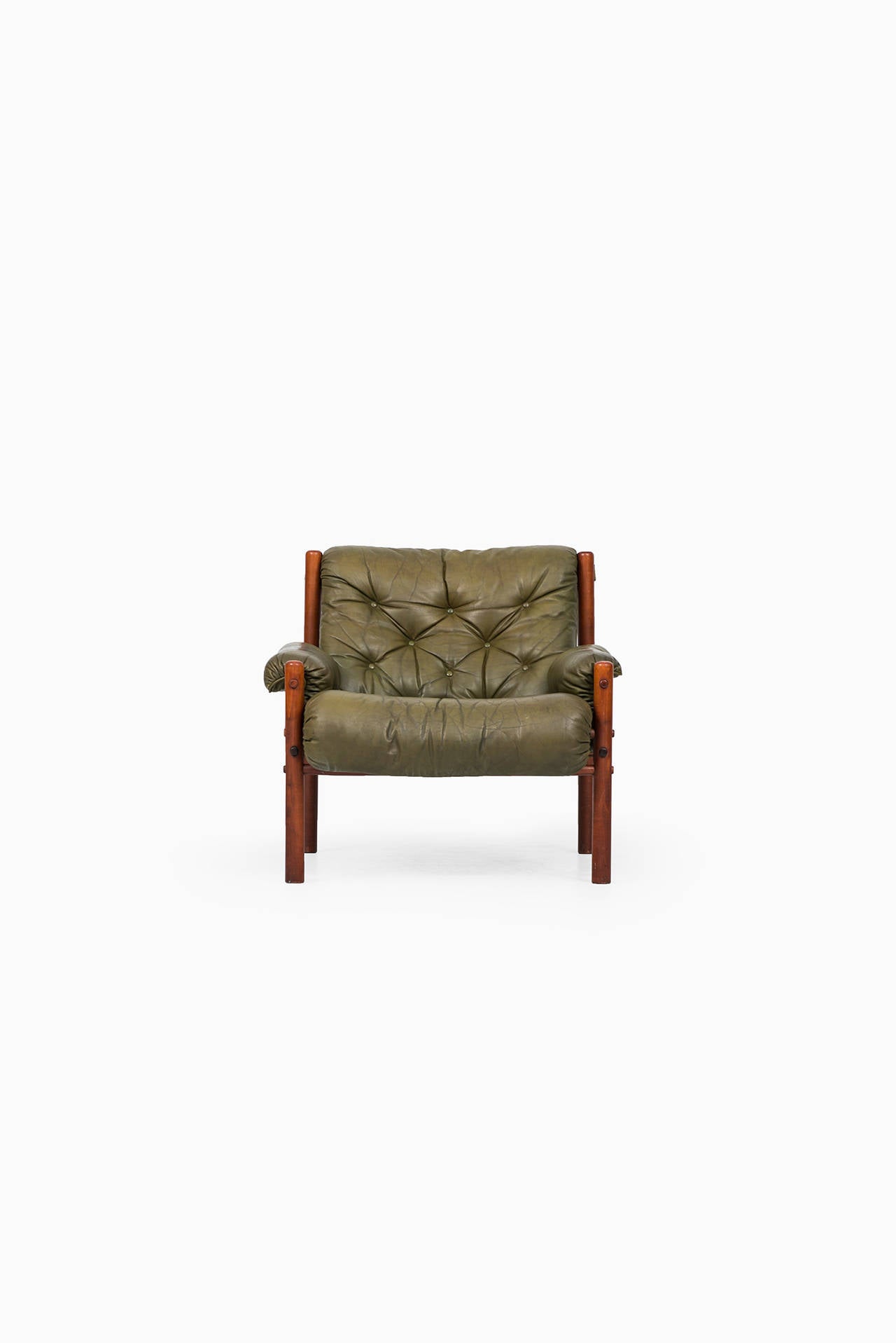 Mid-Century Modern Arne Norell Easy Chairs in Green Tufted Leather by Norell AB in Sweden