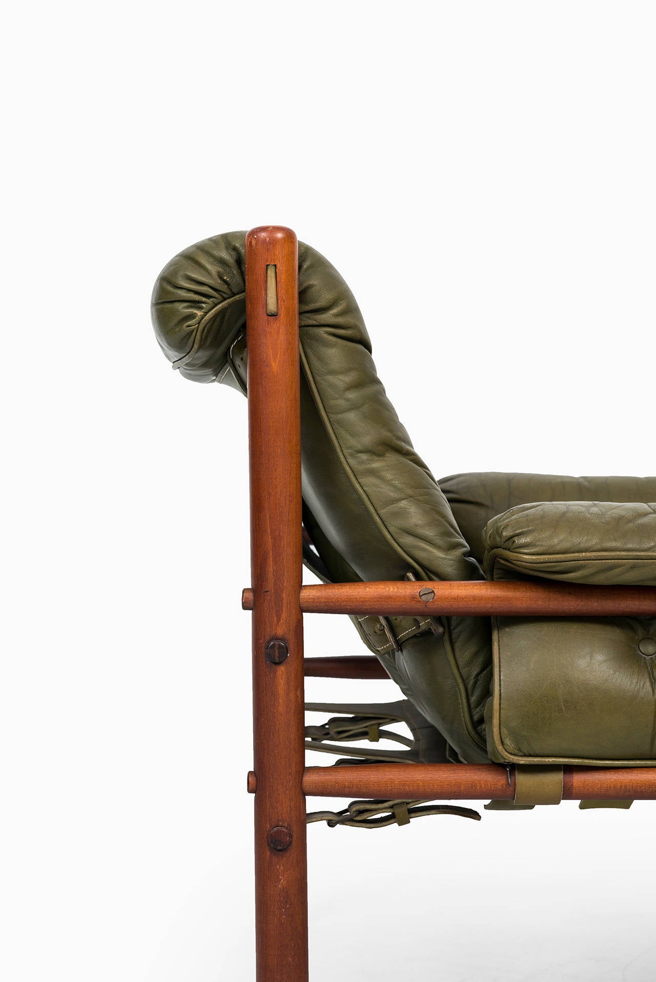 Swedish Arne Norell Easy Chairs in Green Tufted Leather by Norell AB in Sweden