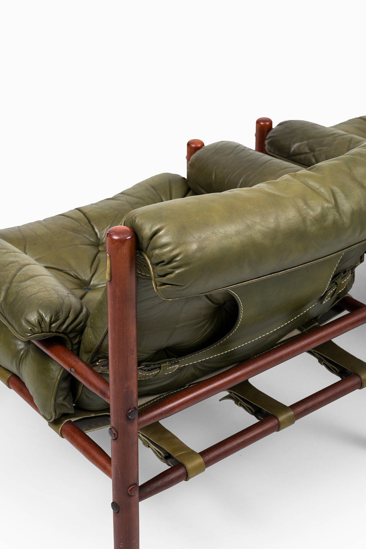 Arne Norell Easy Chairs in Green Tufted Leather by Norell AB in Sweden 1