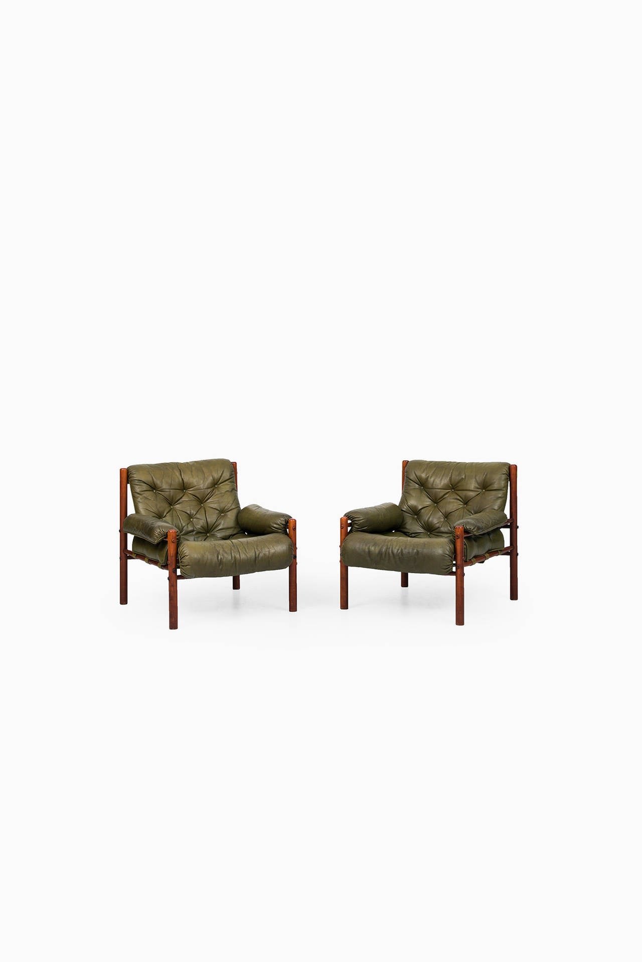 Arne Norell Easy Chairs in Green Tufted Leather by Norell AB in Sweden 2