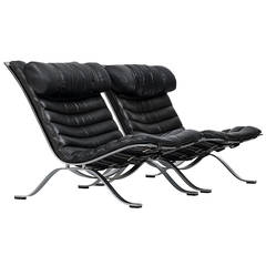Arne Norell Ari Easy Chairs in Black Leather by Norell AB in Sweden 6