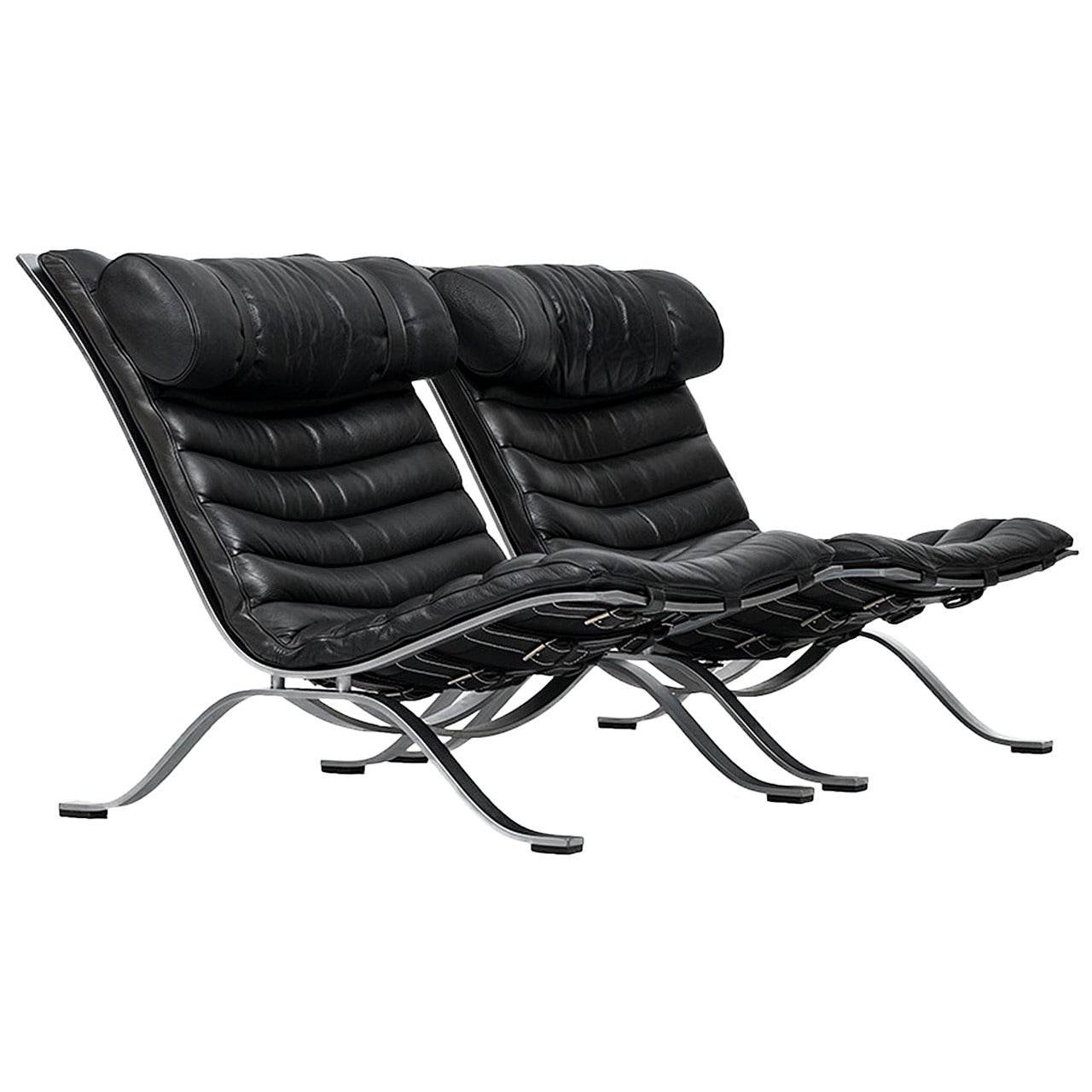 Arne Norell Ari Easy Chairs in Black Leather by Norell AB in Sweden