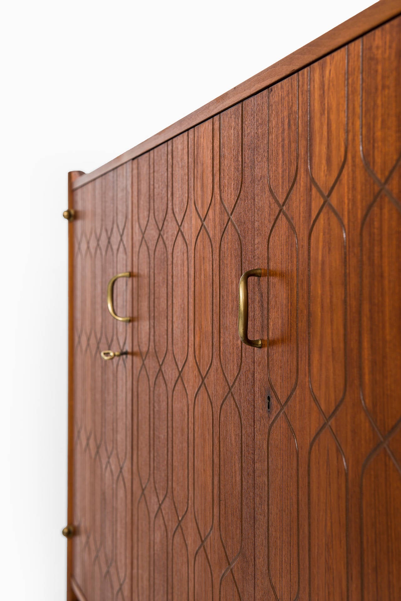 Brass David Rosén Cabinet in Teak Produced by Nordiska Kompaniet in Sweden