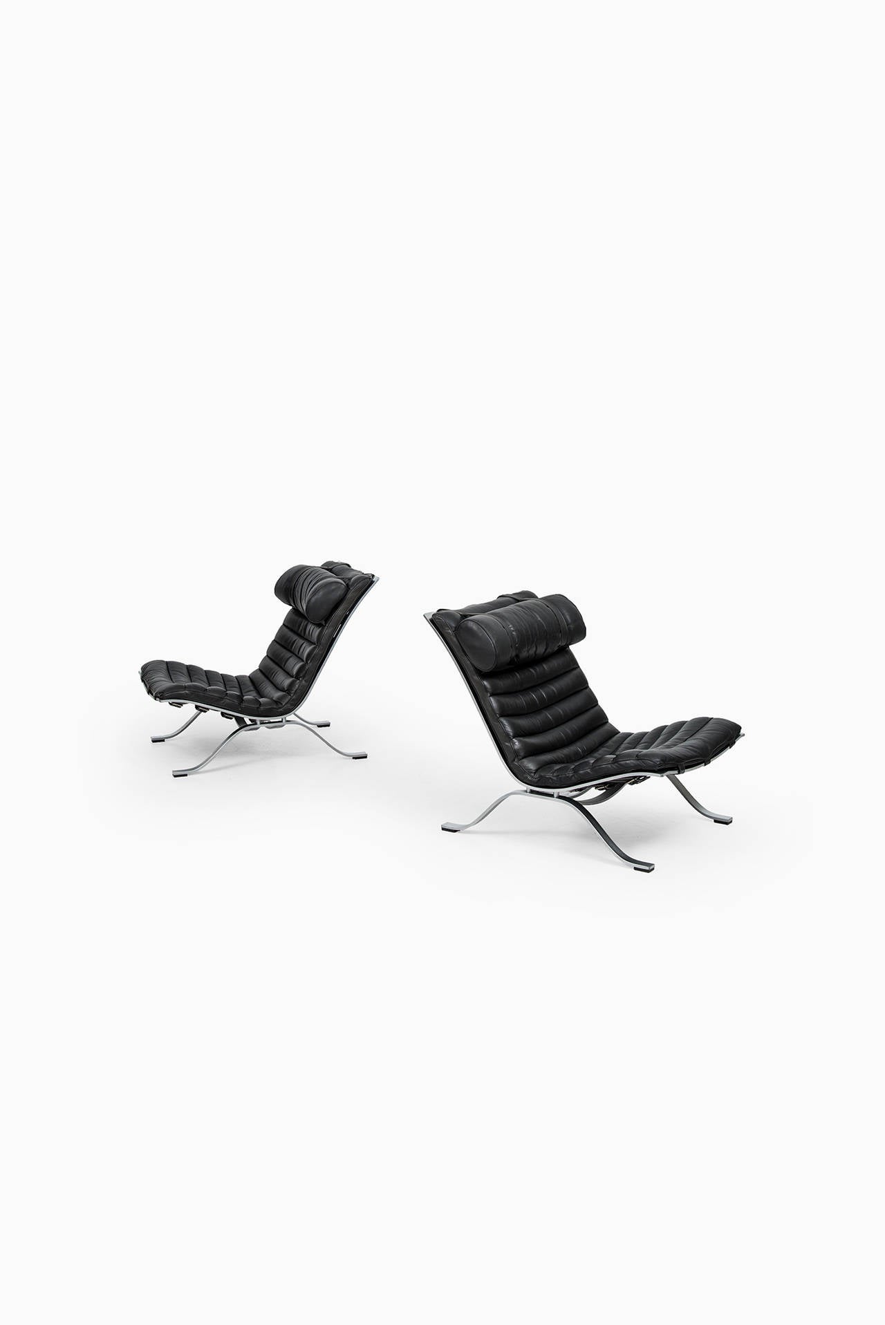Swedish Arne Norell Ari Easy Chairs in Black Leather by Norell AB in Sweden