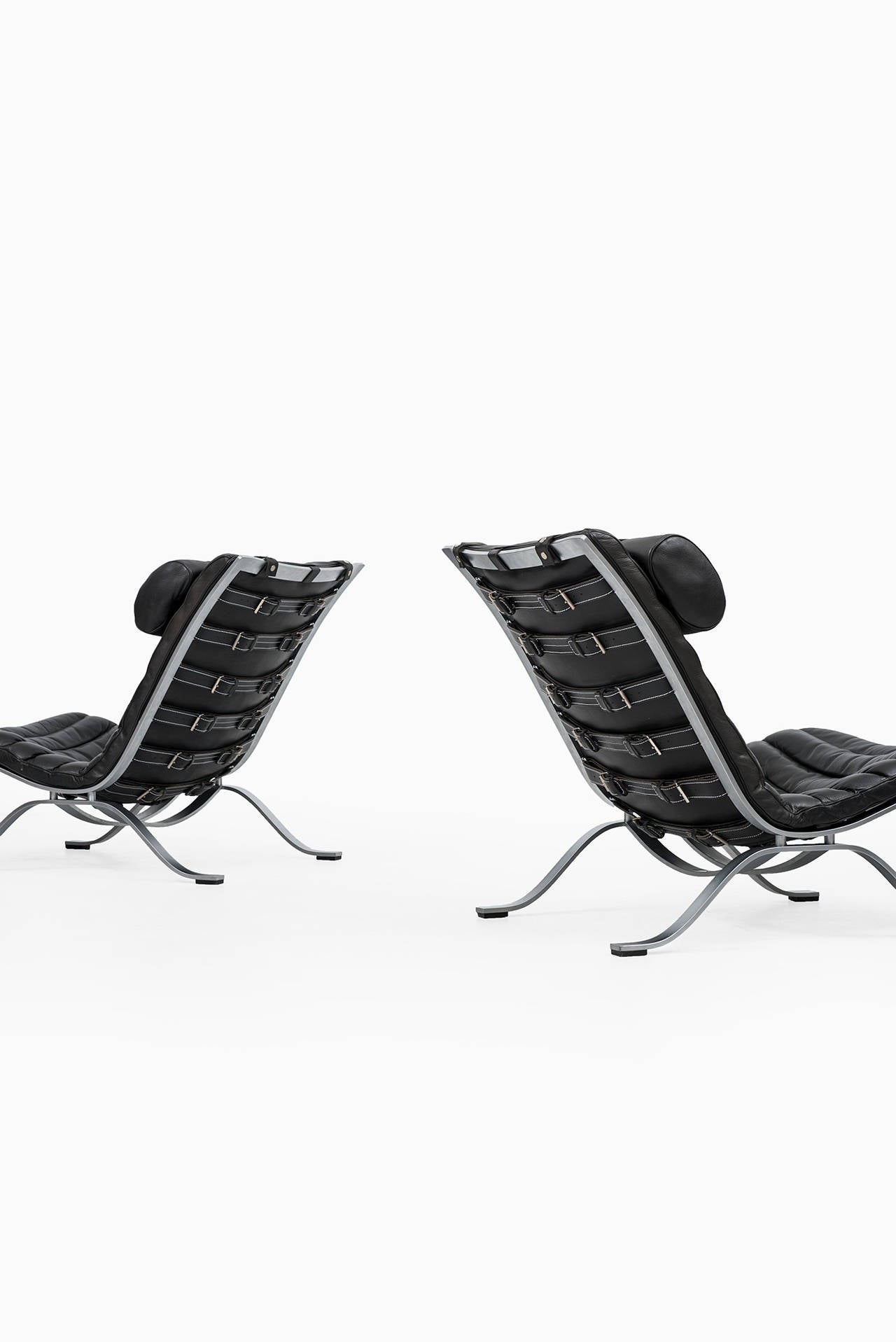 Mid-20th Century Arne Norell Ari Easy Chairs in Black Leather by Norell AB in Sweden
