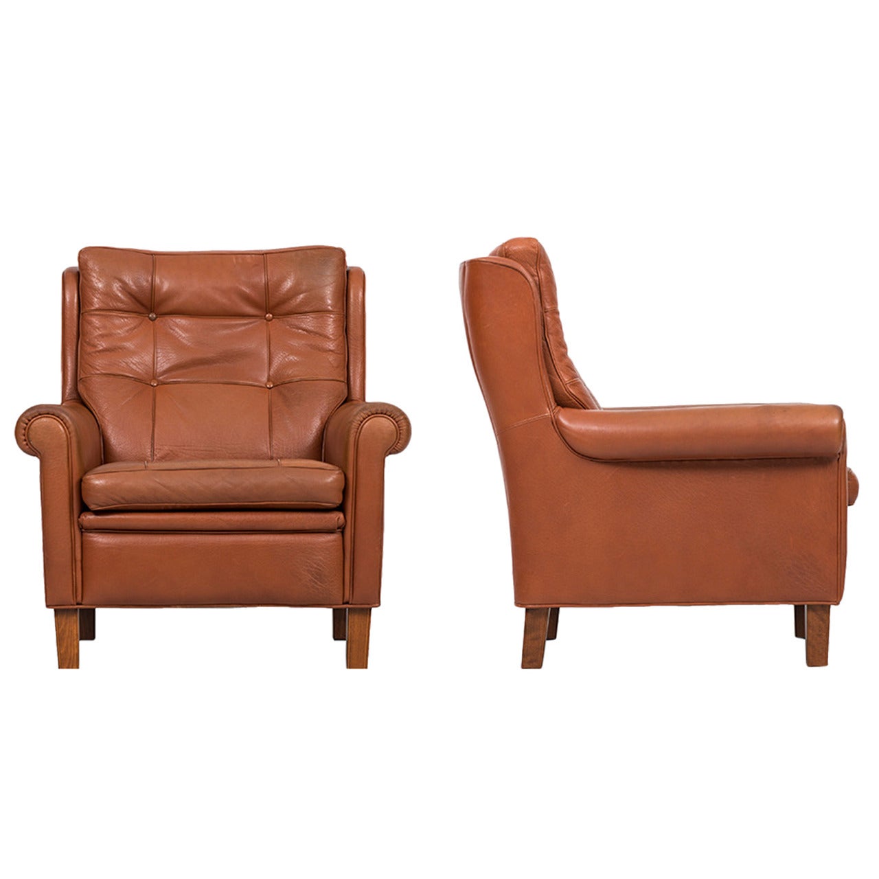 Arne Norell Easy Chairs in Brown Buffalo Leather