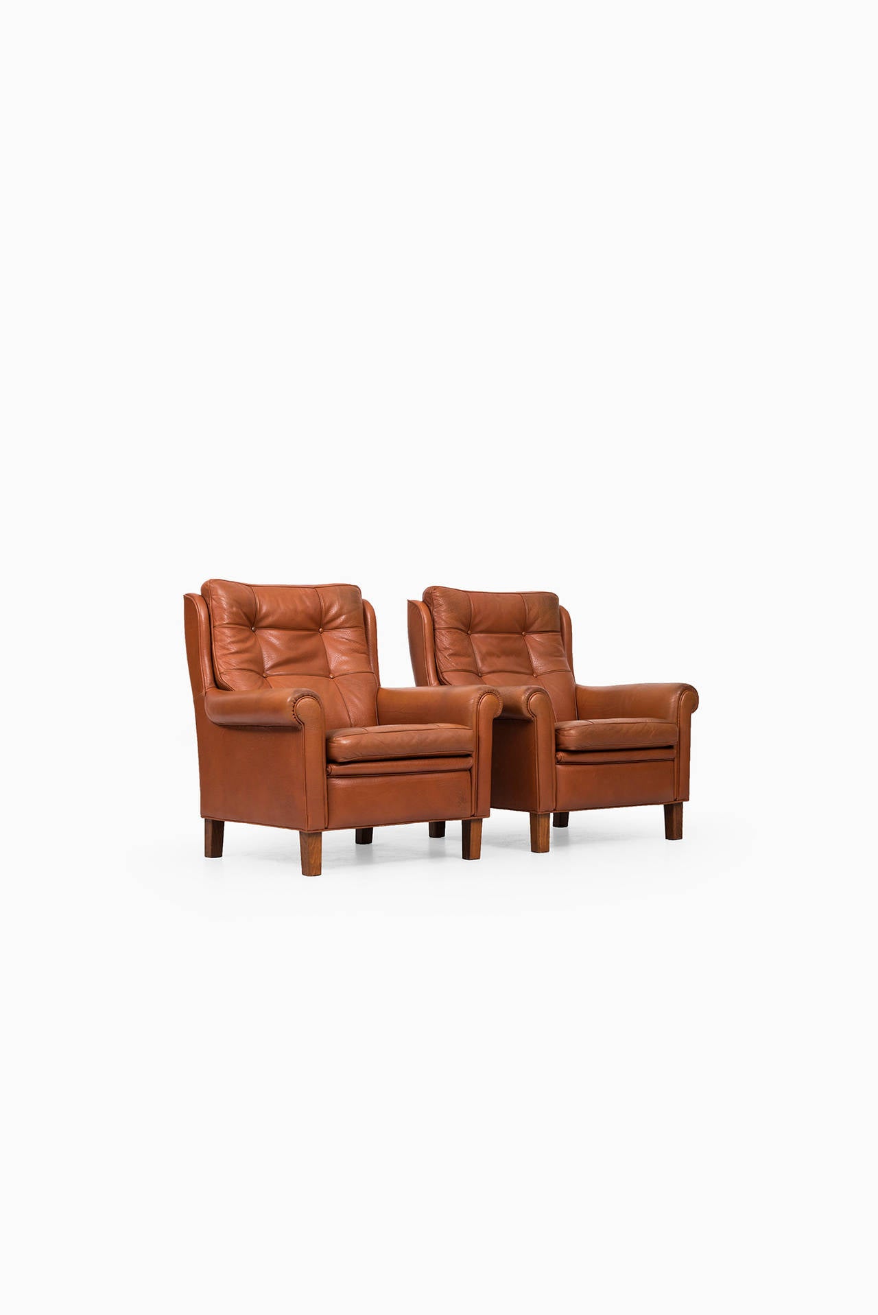 Swedish Arne Norell Easy Chairs in Brown Buffalo Leather