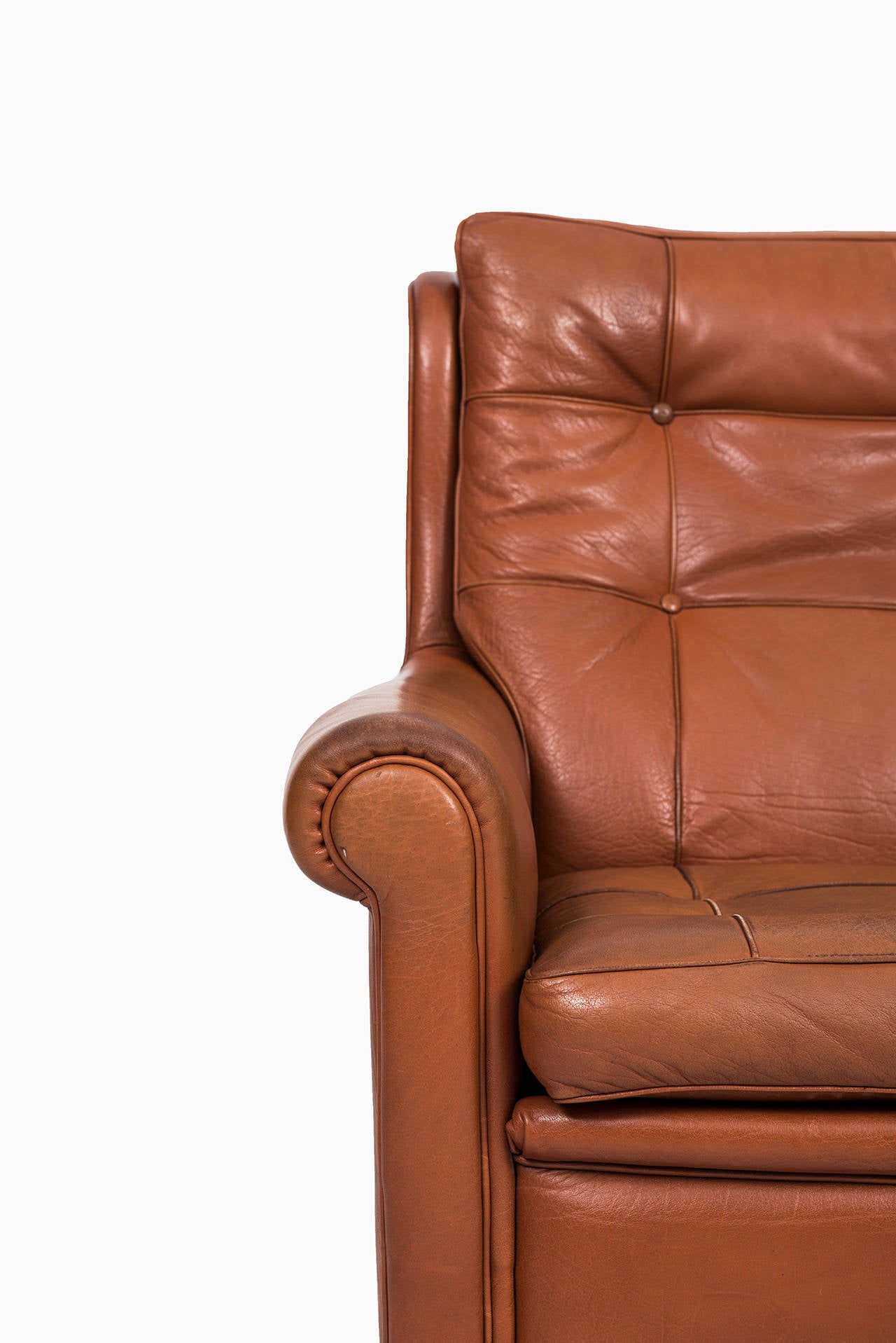 Mid-Century Modern Arne Norell Easy Chairs in Brown Buffalo Leather