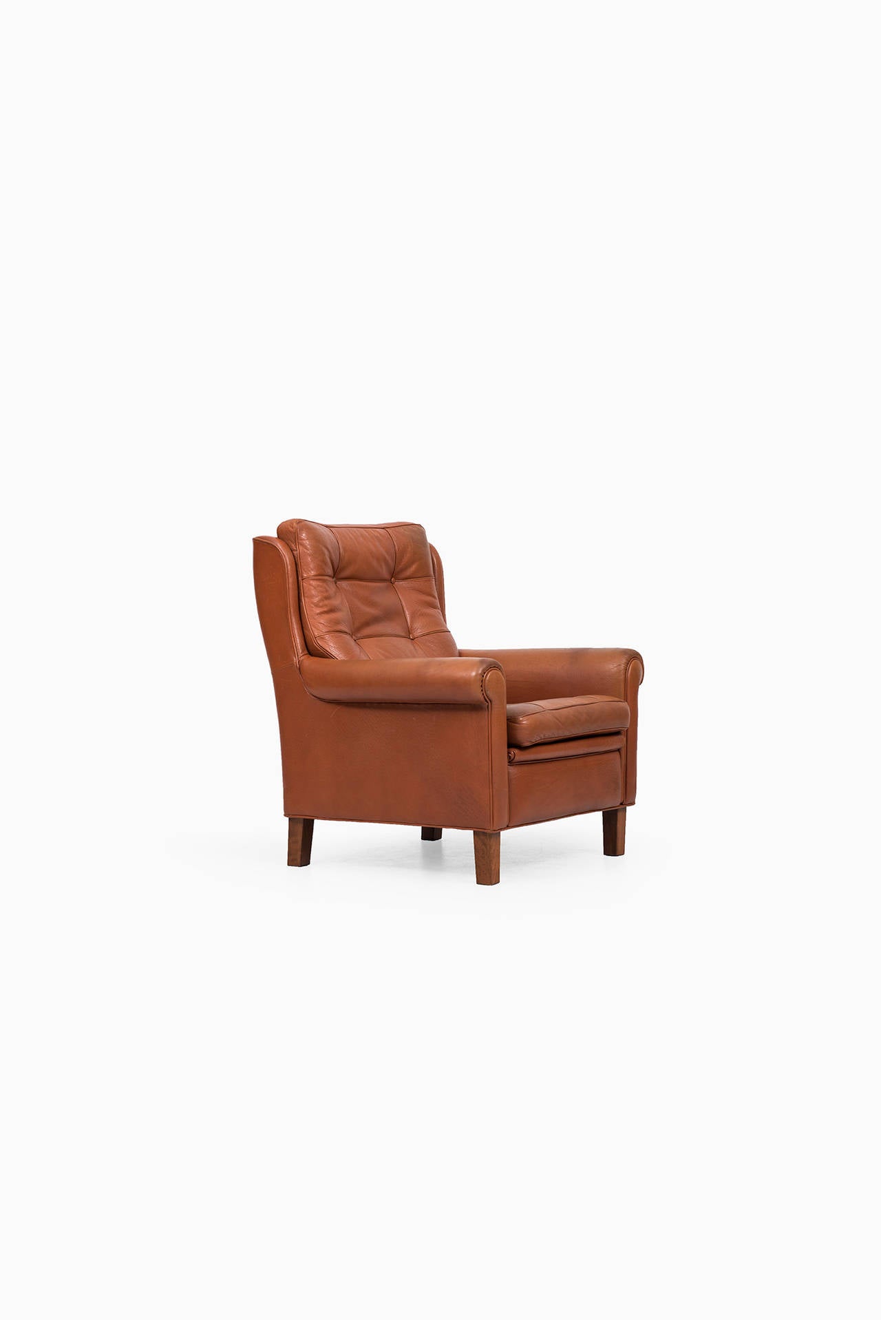 Arne Norell Easy Chairs in Brown Buffalo Leather 1