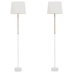 Hans-Agne Jakobsson Floor Lamps in White Lacquered Metal and Brass