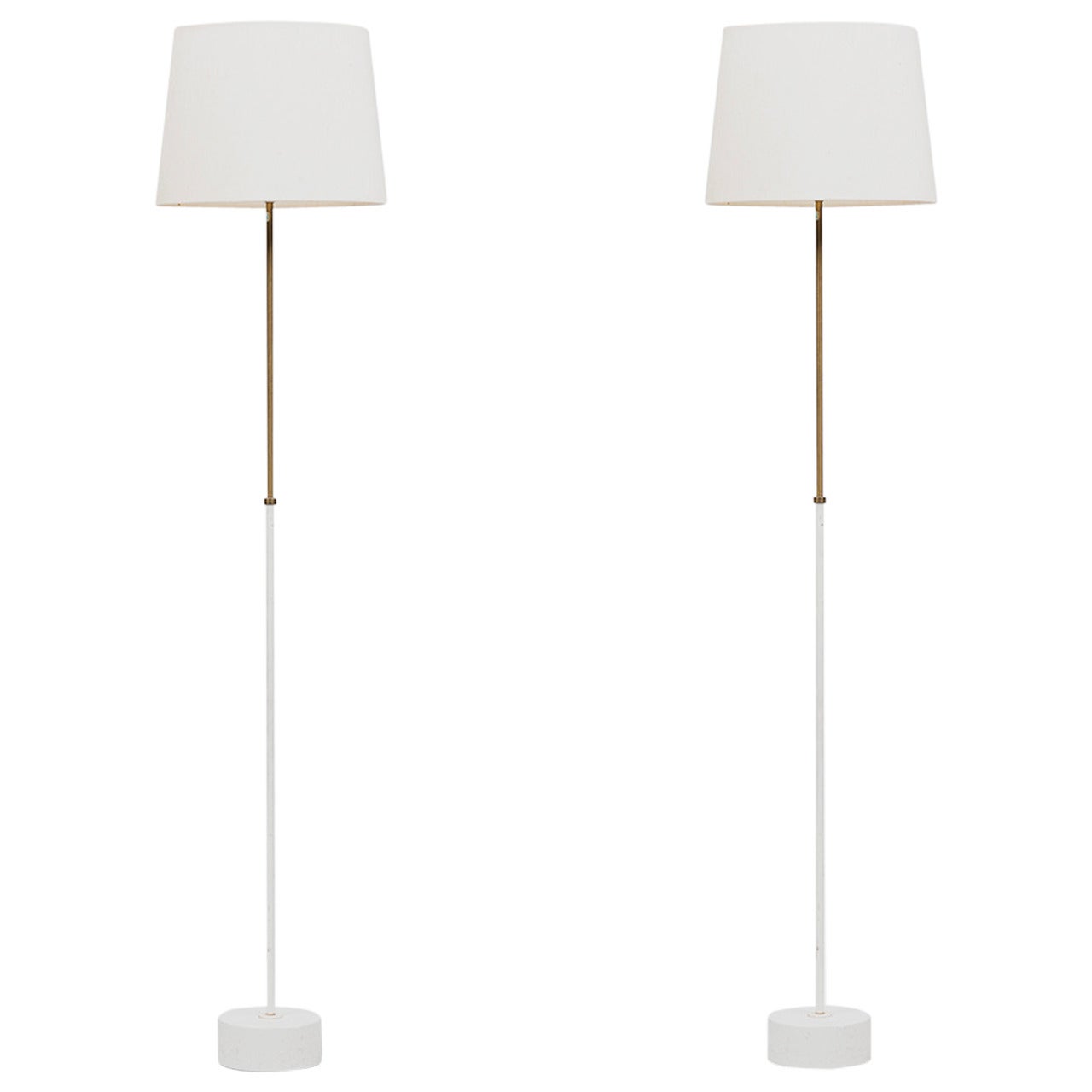 Hans-Agne Jakobsson Floor Lamps in White Lacquered Metal and Brass