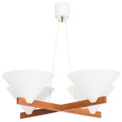 Hans-Agne Jakobsson Ceiling Lamp in Teak and White Plastic Hans-Agne Jakobsson Ceiling Lamp in Teak and White Plastic