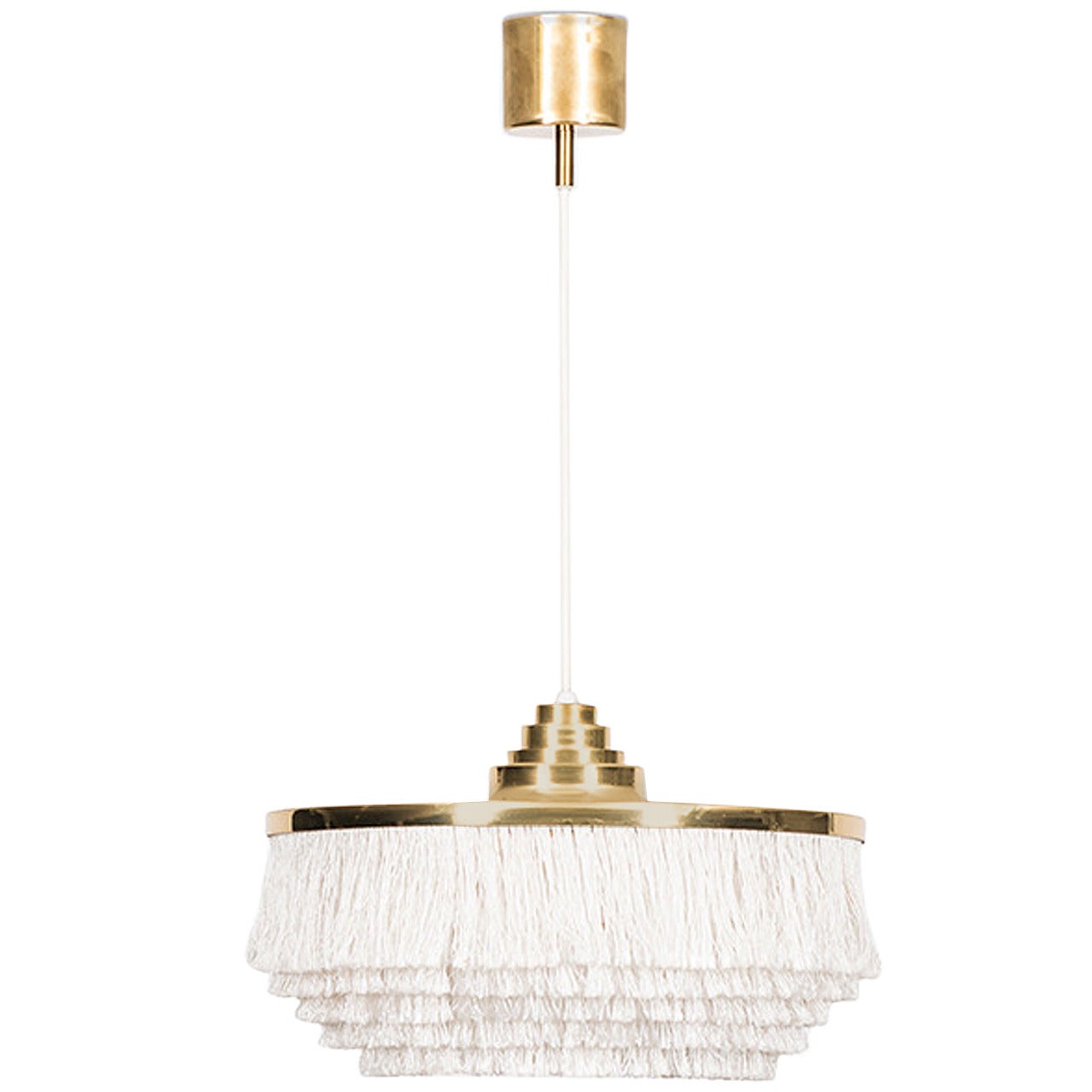 Hans-Agne Jakobsson Ceiling Lamp in Brass and White Fabric