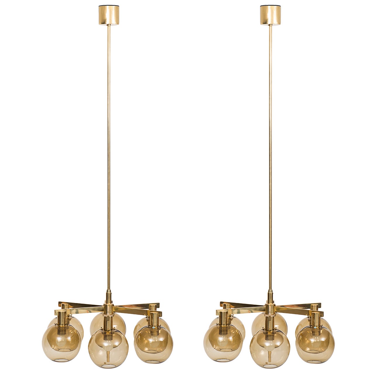Hans-Agne Jakobsson Ceiling Lamps in Brass and Glass