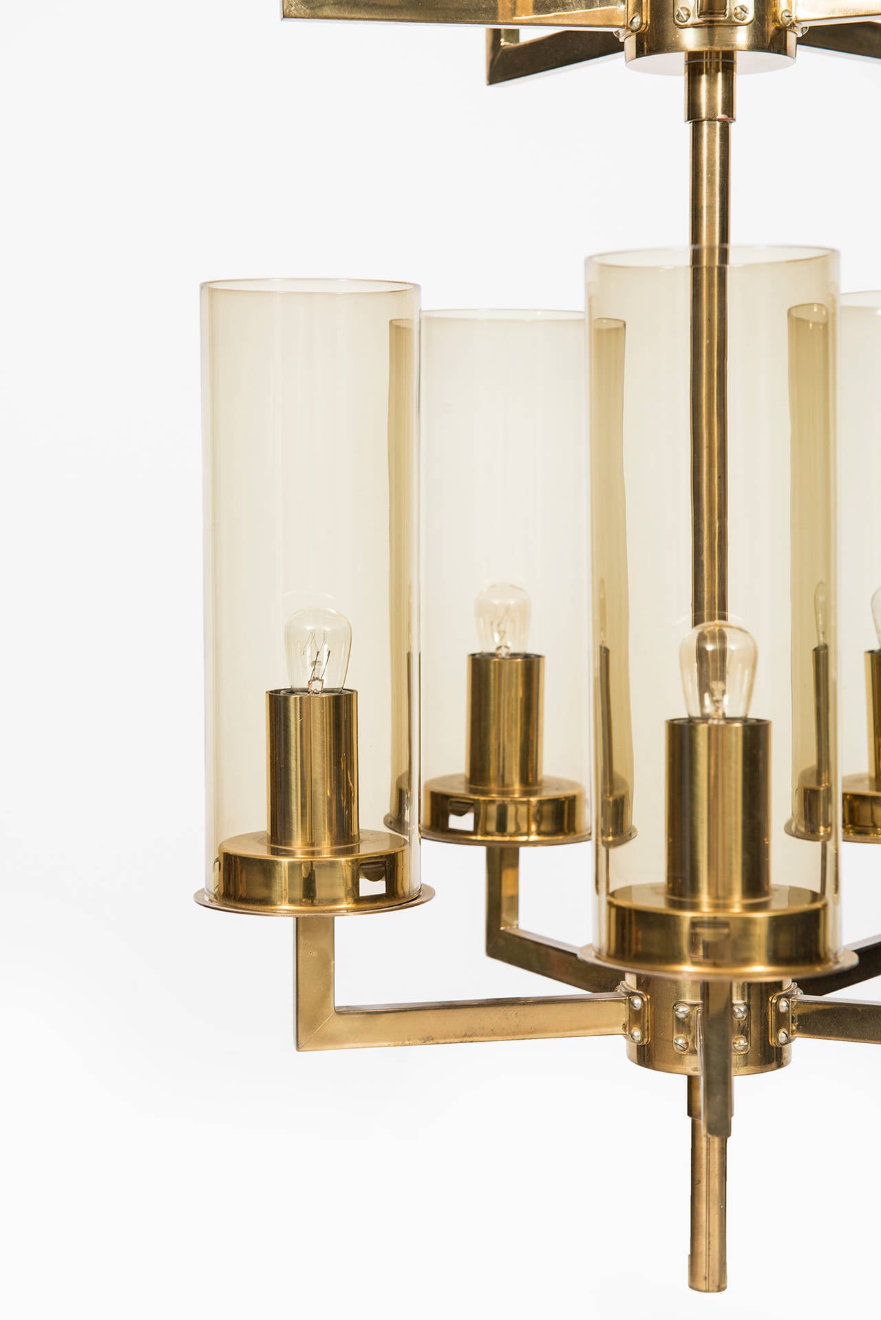 Big ceiling lamp in brass and glass designed by Hans-Agne Jakobsson. Produced by Hans-Agne Jakobsson in Markaryd, Sweden.
