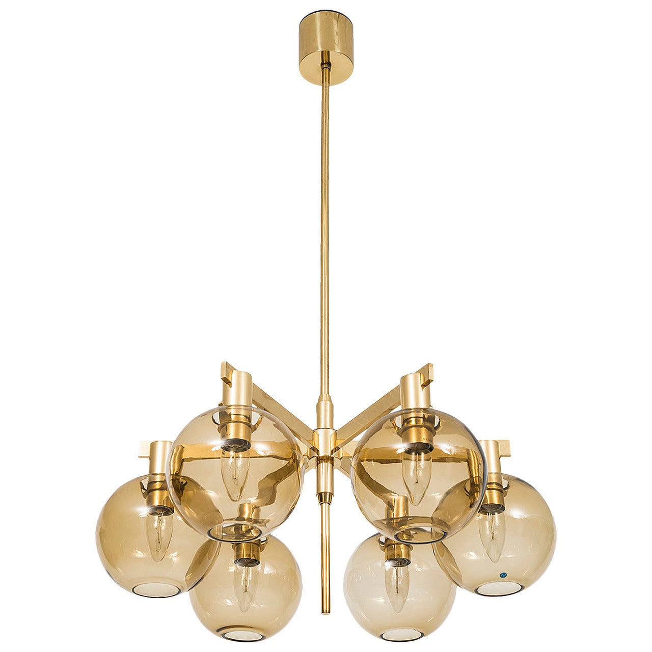 Hans-Agne Jakobsson Ceiling Lamp in Brass and Glass For Sale