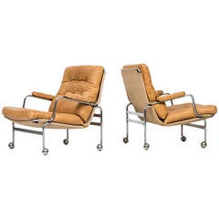 Bruno Mathsson Easy Chairs Model Karin in Cognac Brown Leather