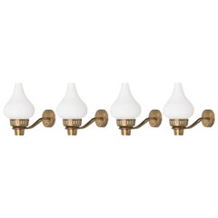 Wall Lamps in Brass and White Opal Glass by ASEA in Sweden