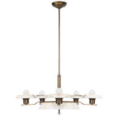Art Deco Ceiling Lamp In Bronze and Alabaster
