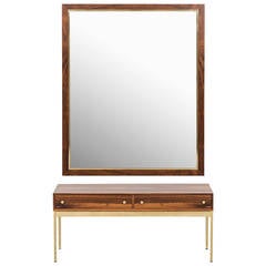 Side Table with Large Mirror in Rosewood and Brass