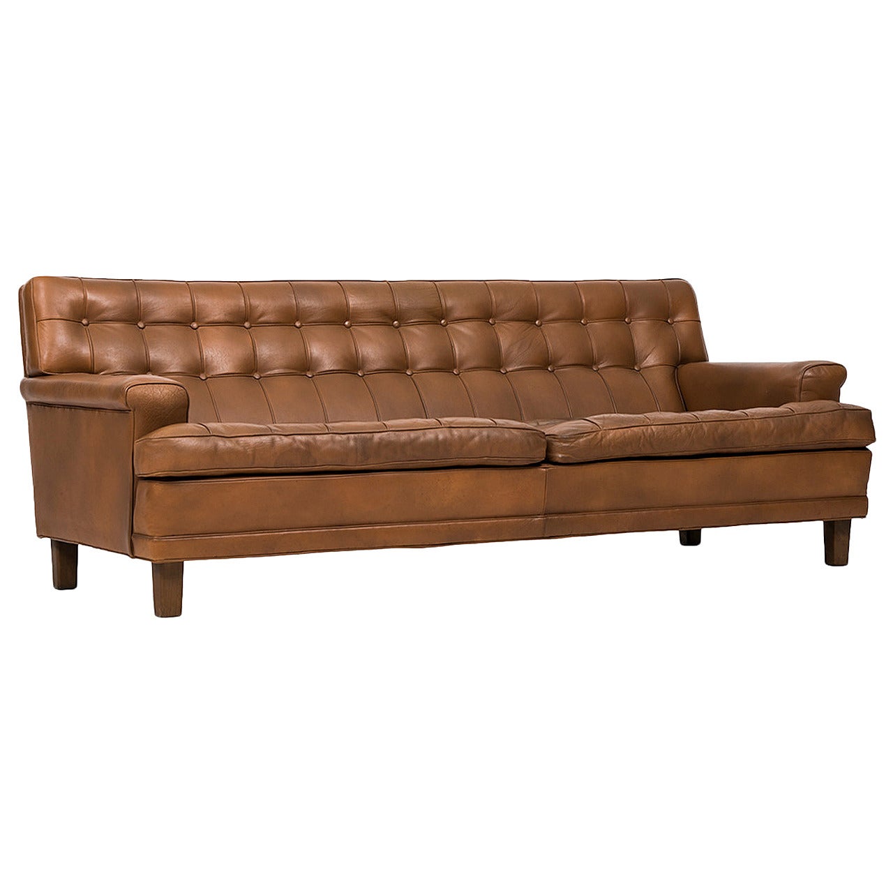 Arne Norell Sofa Model Merkur in Cognac Brown Buffalo Leather