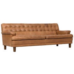 Vintage Arne Norell Merkur Sofa in Cognac Brown Leather by Norell AB in Sweden