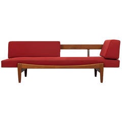 Ib Kofod-Larsen Daybed in Teak and Red Fabric by Seffle möbelfabrik in Sweden 8