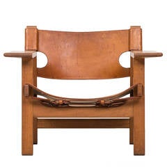 Vintage Børge Mogensen Spanish Chair in Oak and Cognac Brown Leather