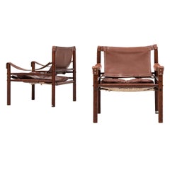 Arne Norell Sirocco Easy Chairs en cuir brun