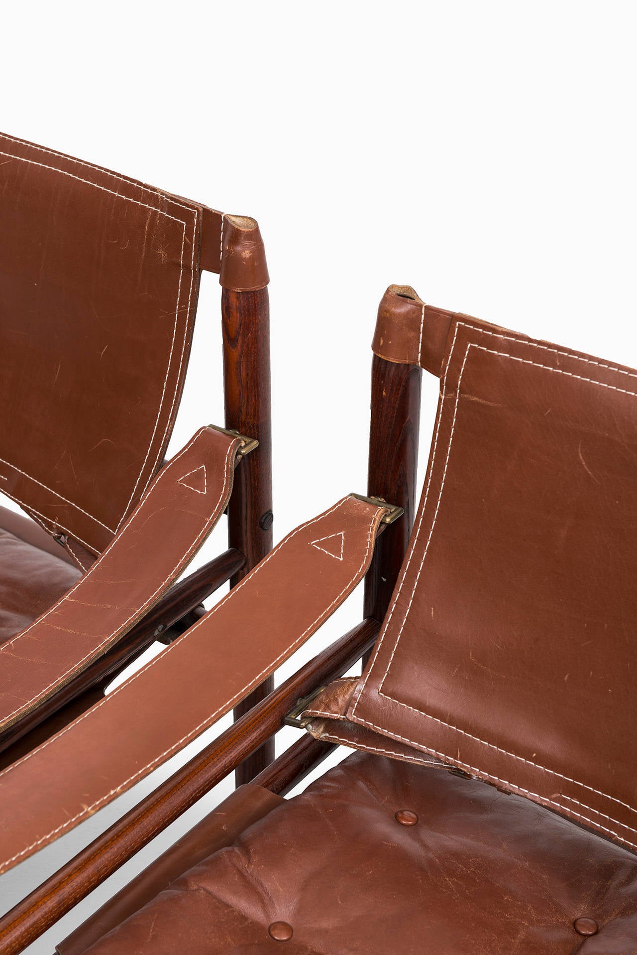 Swedish Arne Norell Sirocco Easy Chairs in Brown Leather