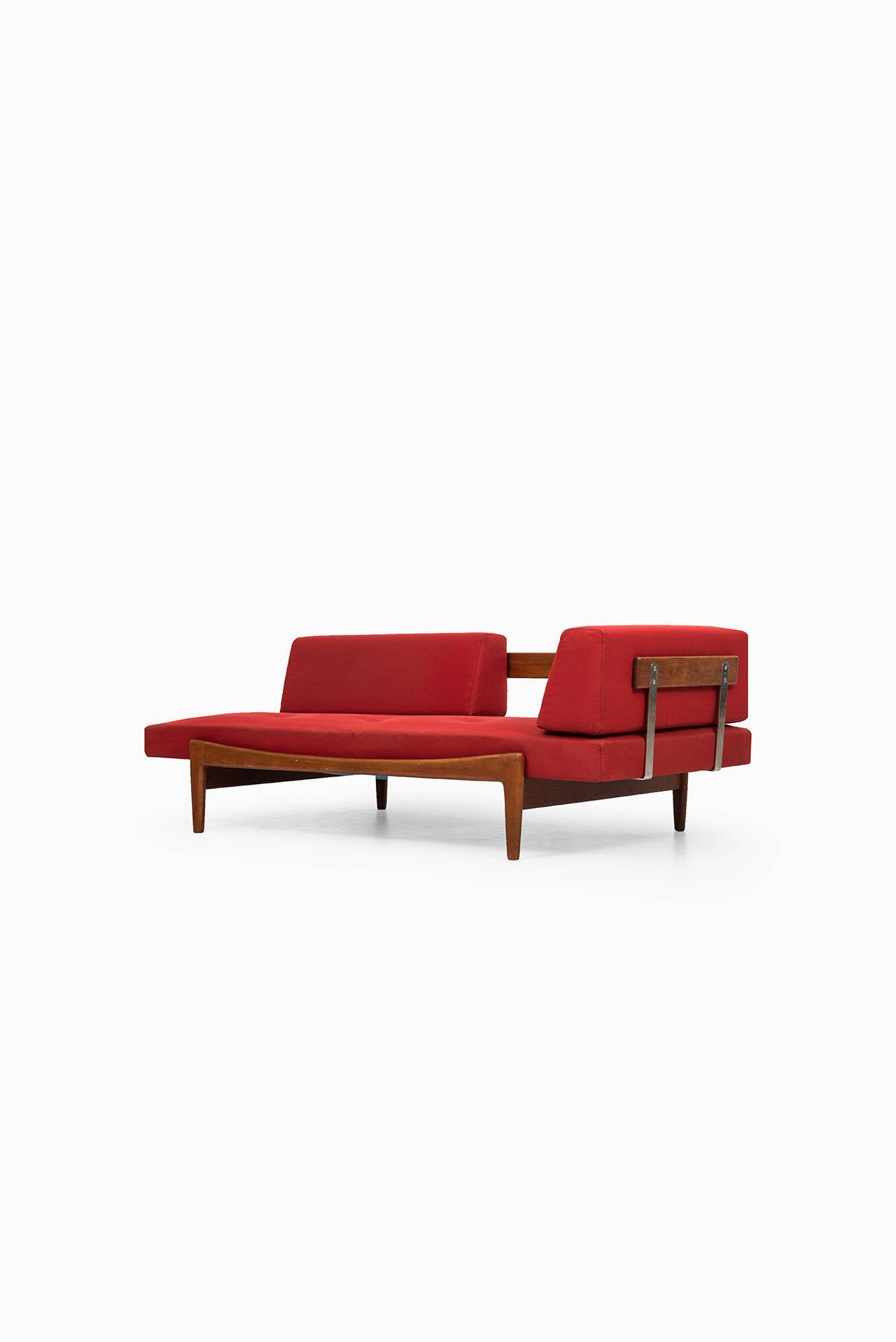 Mid-Century Modern Ib Kofod-Larsen Daybed in Teak and Red Fabric by Seffle möbelfabrik in Sweden