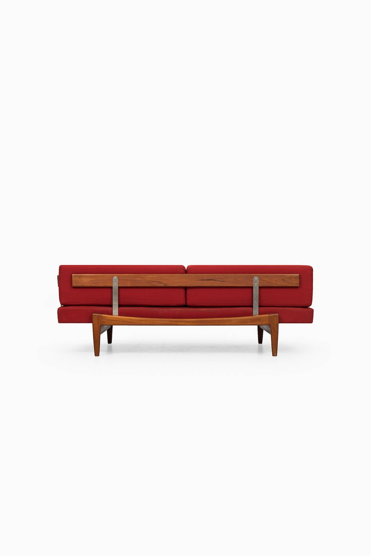 Mid-20th Century Ib Kofod-Larsen Daybed in Teak and Red Fabric by Seffle möbelfabrik in Sweden