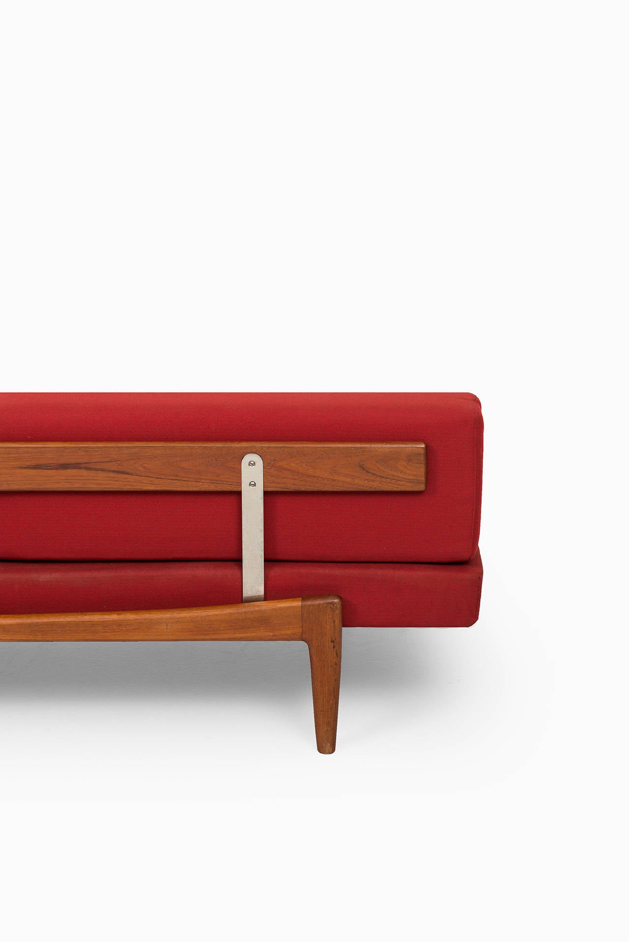 Steel Ib Kofod-Larsen Daybed in Teak and Red Fabric by Seffle möbelfabrik in Sweden