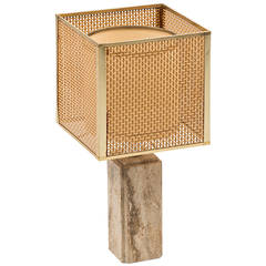 Fili Mannelli Table Lamp in Travertine, Woven Cane and Brass