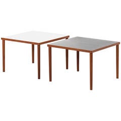Pair of Side Tables in Teak, Black and White Formica