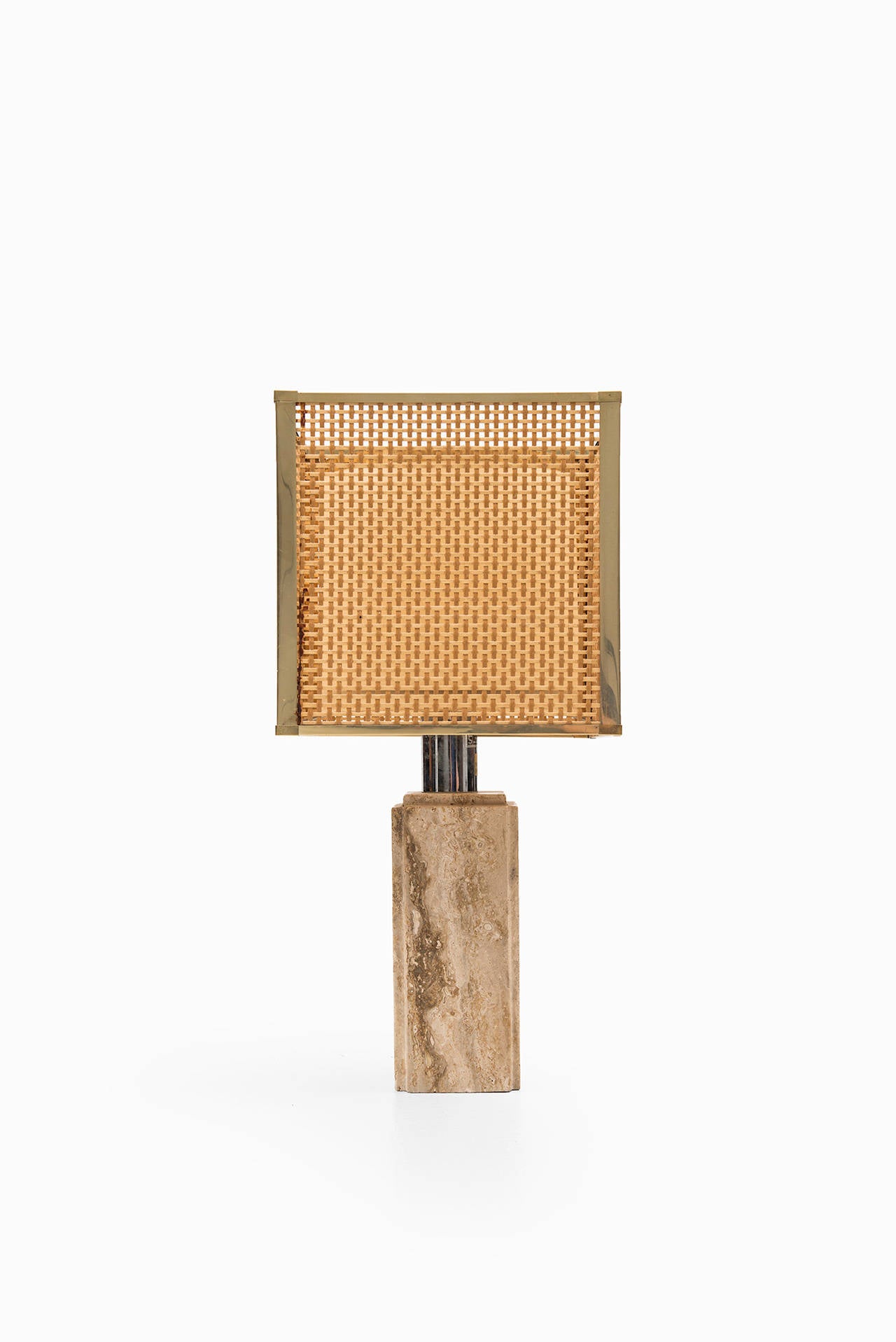 Mid-Century Modern Fili Mannelli Table Lamp in Travertine, Woven Cane and Brass