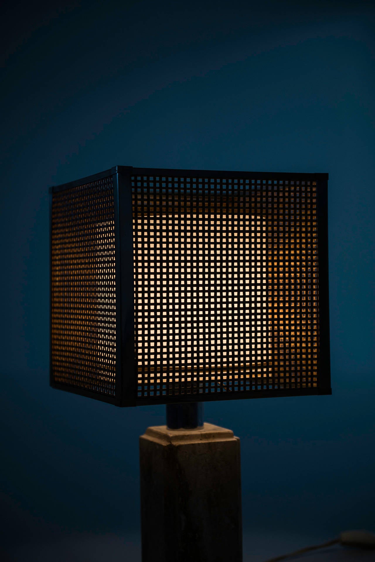 Fili Mannelli Table Lamp in Travertine, Woven Cane and Brass 1