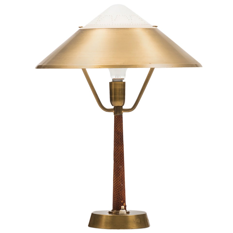 Midcentury Desk Lamp in Brass with Snakeskin Imitation